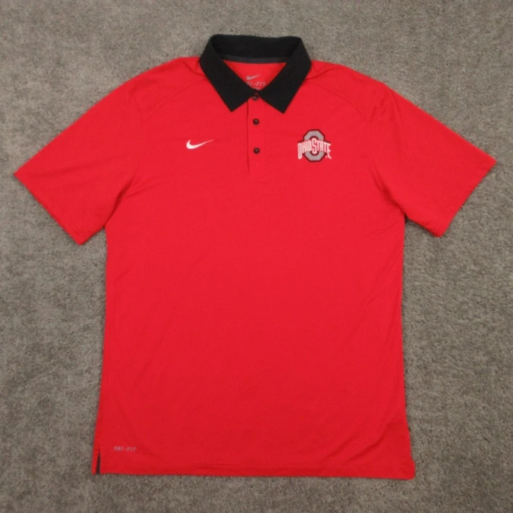 Ohio State Buckeyes Polo Shirt Mens Large Red Nike Drifit Performance Golf NCAA‎